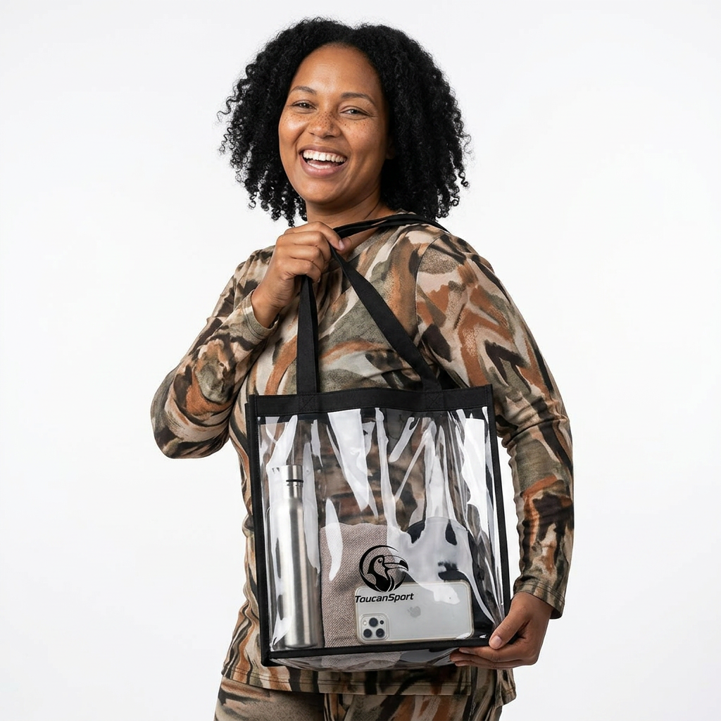 Clear Stadium Tote Bag - Transparent Event Tote with Black Trim for Games & Concerts